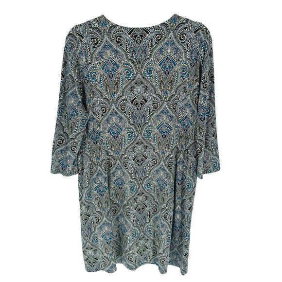 J Jill Wearever Collection Dress Petite Large Blue Paisley Jersey Knit Office - Picture 2 of 13